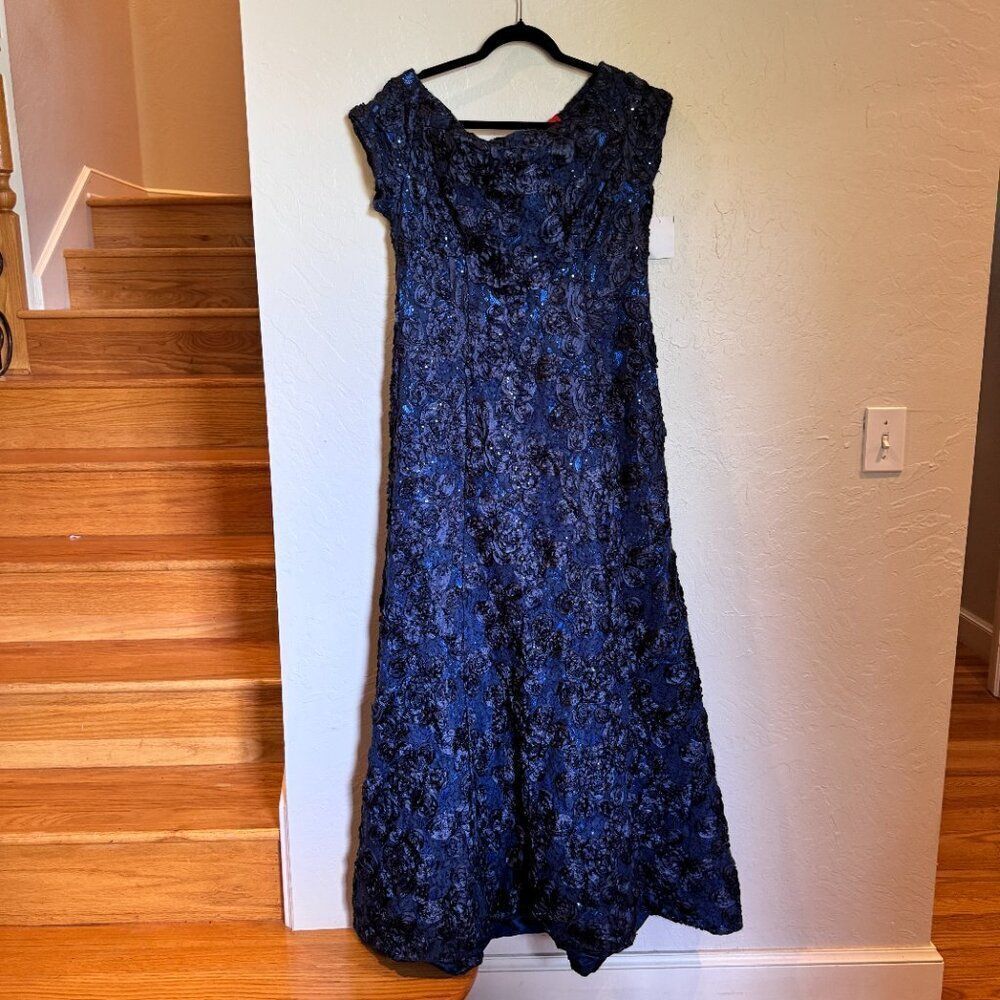 B Michael Navy Sequin Rose Gown Dress Size‎ 14 NEW WITH TAG